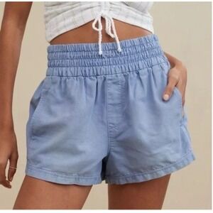 Aerie Babewatch High Waisted Smock Shorts Monaco Blue Boho Beachy Pull-On Large